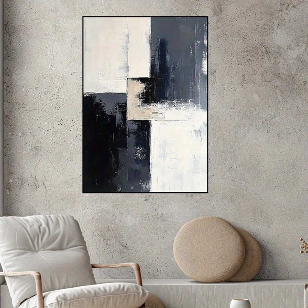 Czarno-białe nowoczesne abstrakcyjne płótno ścienne bardzo duże obramowanie do salonu dekoracja wejściowa (60 x 100 cm 24 x 39 cali) czarna ramka