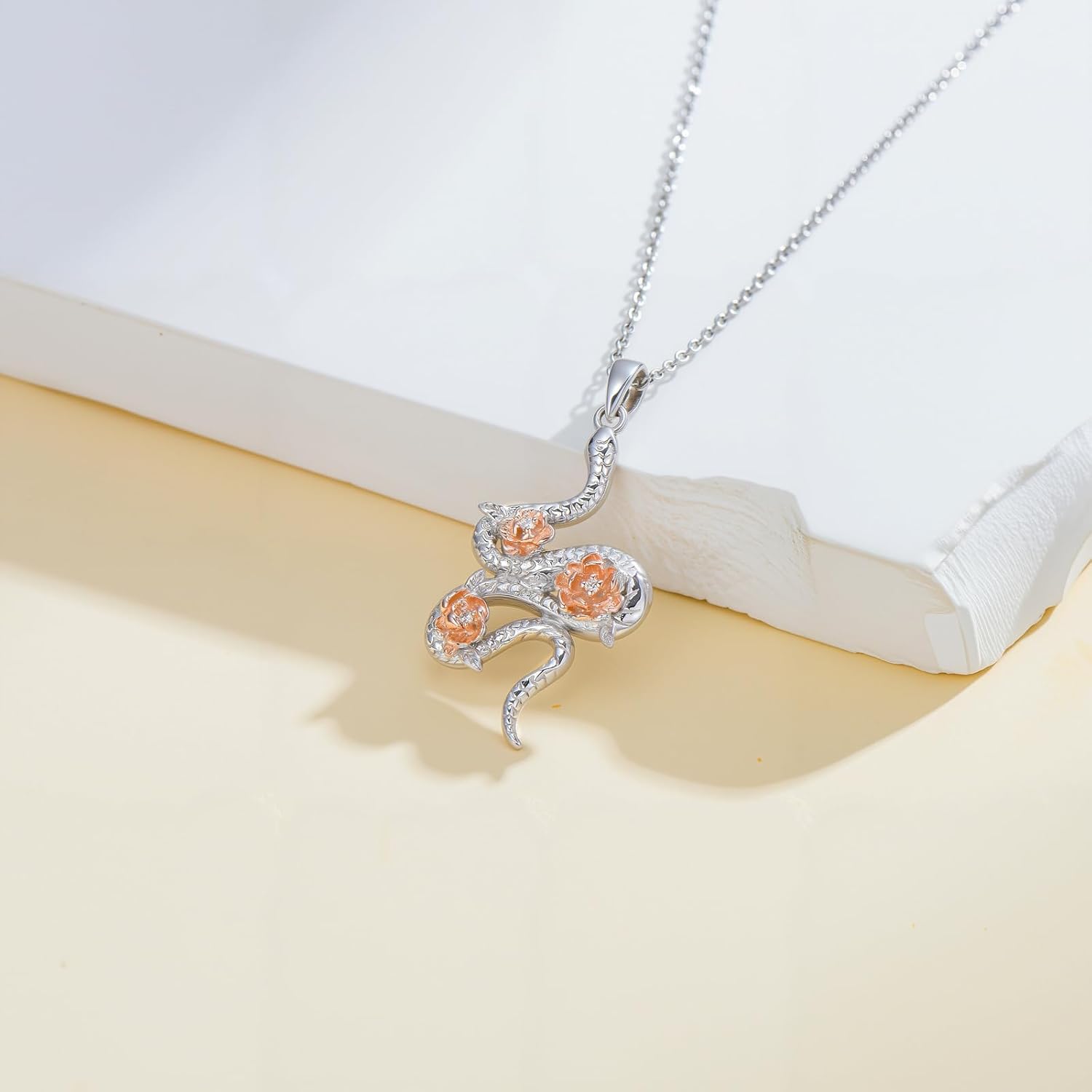 Diamond Snake Necklace for Women 925 Sterling Silver Snake with Rose Pendant with Lab Grown Diamond Jewelry Gifts for Birthday - Image 3