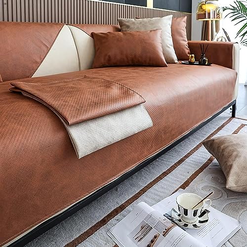 Funda de sofá impermeable de piel sintética vintage, antideslizante, protector de muebles para perros, niños, mascotas, café, 43 x 63 pulgadas, funda para sofá modular