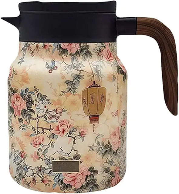 Théière isotherme vintage à motif floral avec infuseur intégré en acier inoxydable