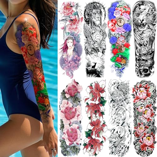 Christmas 8 Sheets Full Arm Temporary Tattoos for Adults, Waterproof
