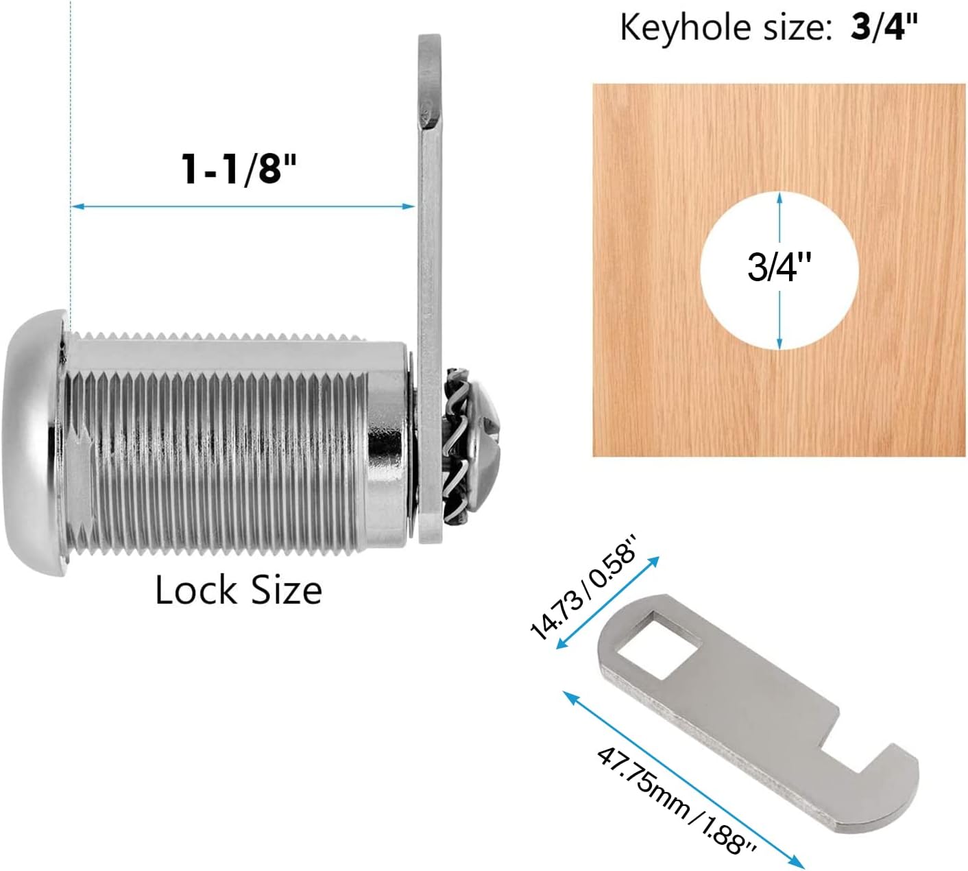 Kohree Cabinet 1-1/8 Inch Cam Lock Set, 5 Pack Two-Sided Keyed Alike 30mm Cylinder Cam Locks Secure Mailbox File Drawer Dresser RV Compartment Lock Tool Box Replacement Hardware