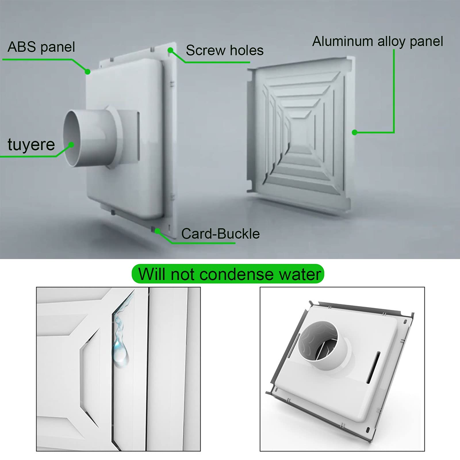 LIGUOYI Grille De Ventilation pour Cuisine, 300mm Carré Grille D’aération, Alliage D'aluminium+ Plastique ABS Grille, Sortie D'évacuation en 100/150mm Diamètre, Les Systèmes De Ventilation