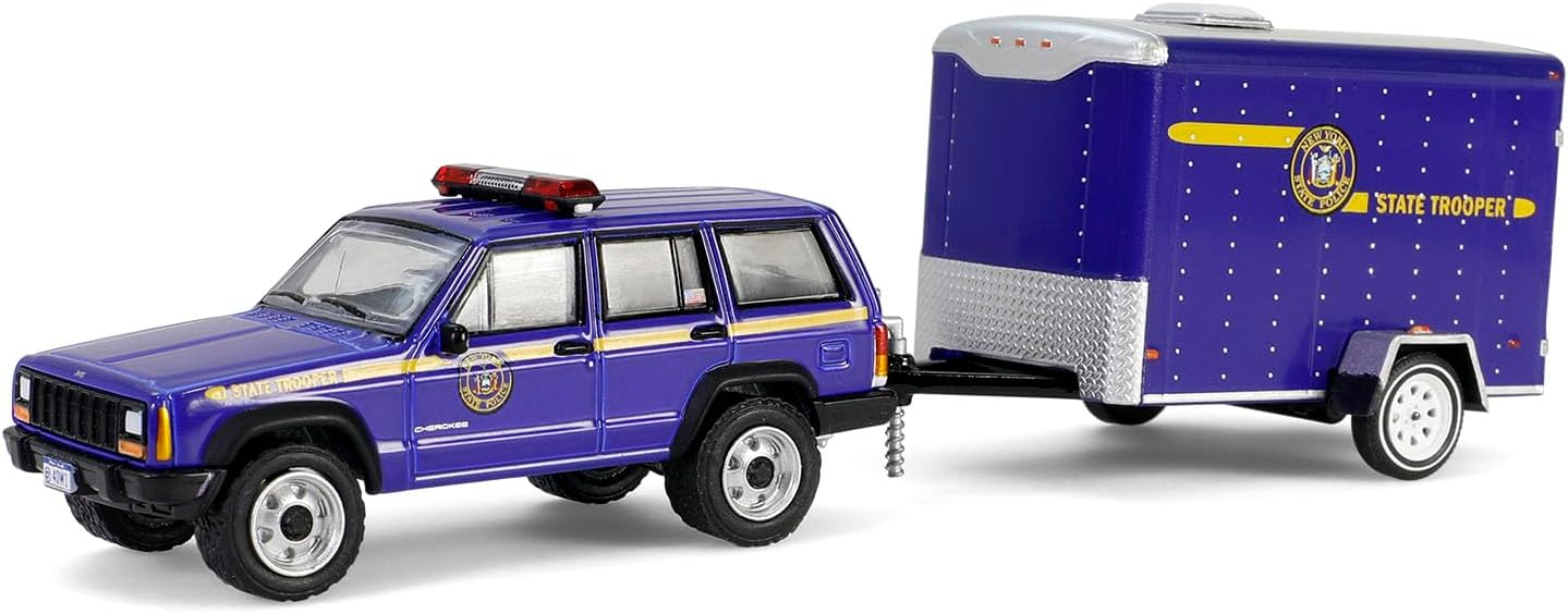 Truck 1/64 2001 Jeep Cherokee Trailer New York State Police Hot Pursuit Tow 32315-B