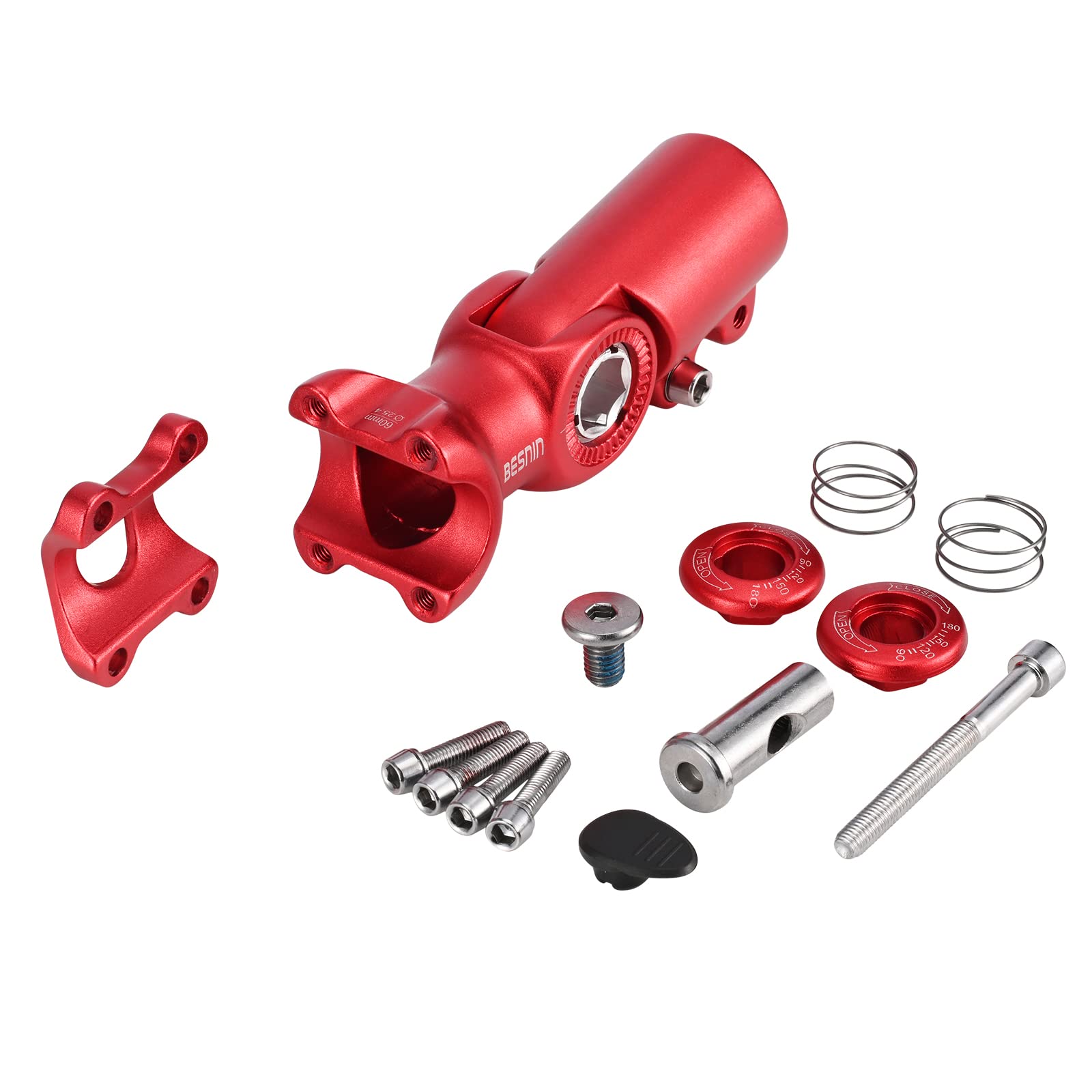 BESNIN Potence de vélo réglable de 90 à 180 degrés, 31,8 ou 25,4 x 60/93/100 mm, rouge, tige de guidon pour vélo, vélo de route, VTT, BMX (25,4 x 60)