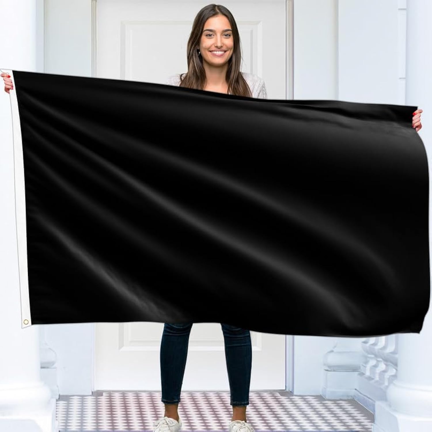 KASKANA Solid Black Flag – Plain Black Flag - Double-sided Print – 90G polyester - Double Seam - 2 brass eyelets, large 5ft x 3ft