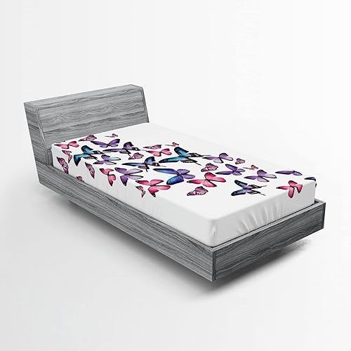 Miniatura 85 de Ambesonne Sábana bajera ajustable con diseño de videojuegos, rayas rojas, diseño retro de los años 90, diseño geométrico, ropa de cama de tela Crema