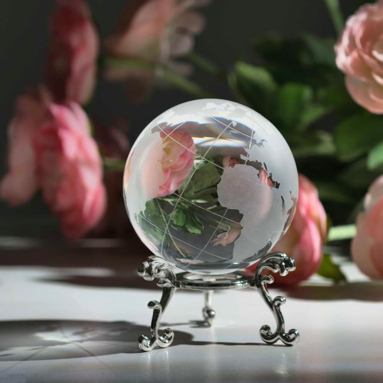 60mm World Globe Crystal Earth Ball Glass Paperweight with Metal Stand - Small Glass Earth Globe Sphere Decor for Home Office Desk Table Display -2.3 Inch - Image 8