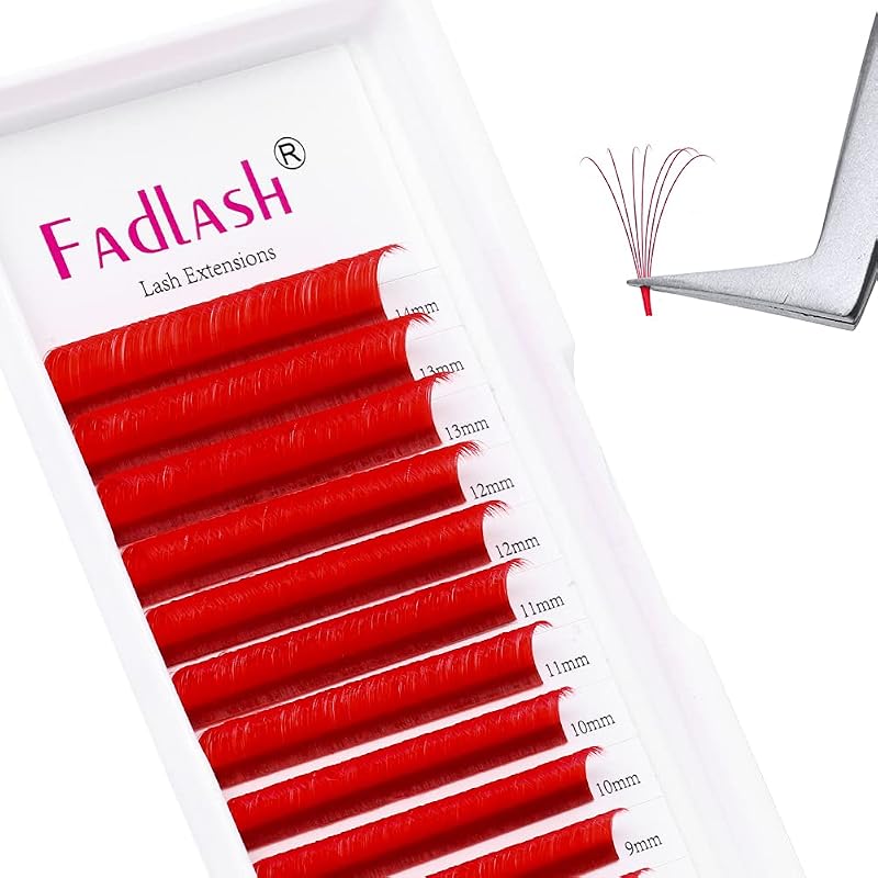 FADLASH Volume Lash Extensions D Curl Easy Fan Lashes Red 8-14mm