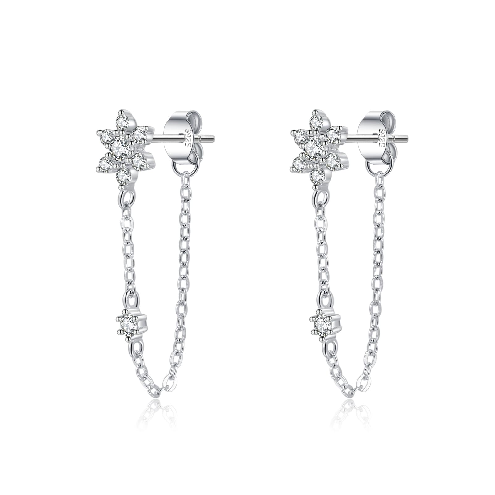 SLUYNZ Sterling Silber CZ Blume Ohrringe Kette für Damen Mädchen Blume Hängend Ohrringe Ohrhänger