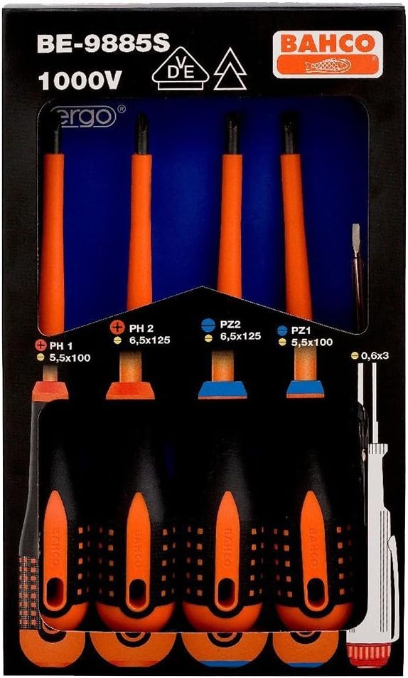BahcoBE-9885S "Ergo" Screwdriver Set with Combi Tips Insulated, Multi-Colour