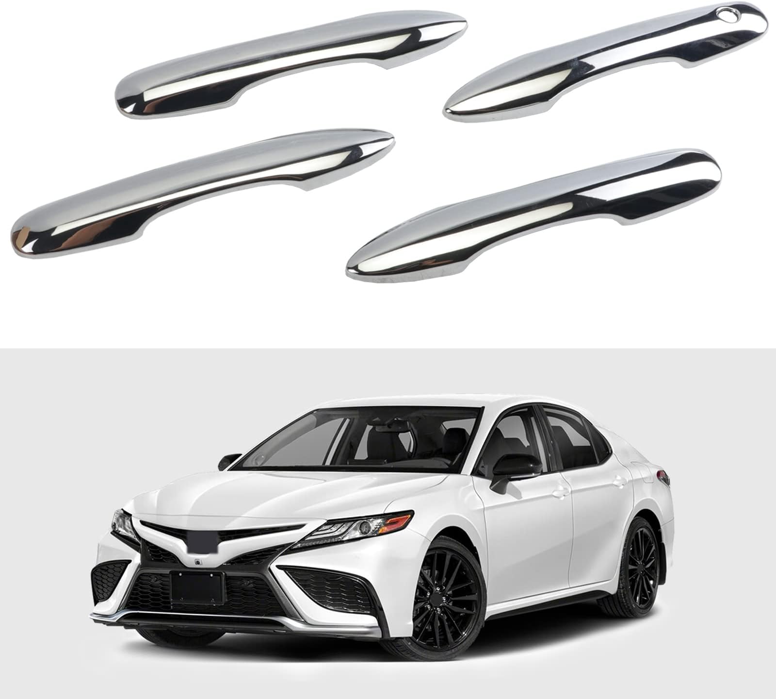 Door Handle Cover Trim Compatible with Toyota Camry 2018-2025 /Corolla 2019-2025 /Avalon 2019-2022 /Pruis Hatchback 2016-2024 Car Accessories Exterior Door Handles without Smart Key Holes Chrome ABS