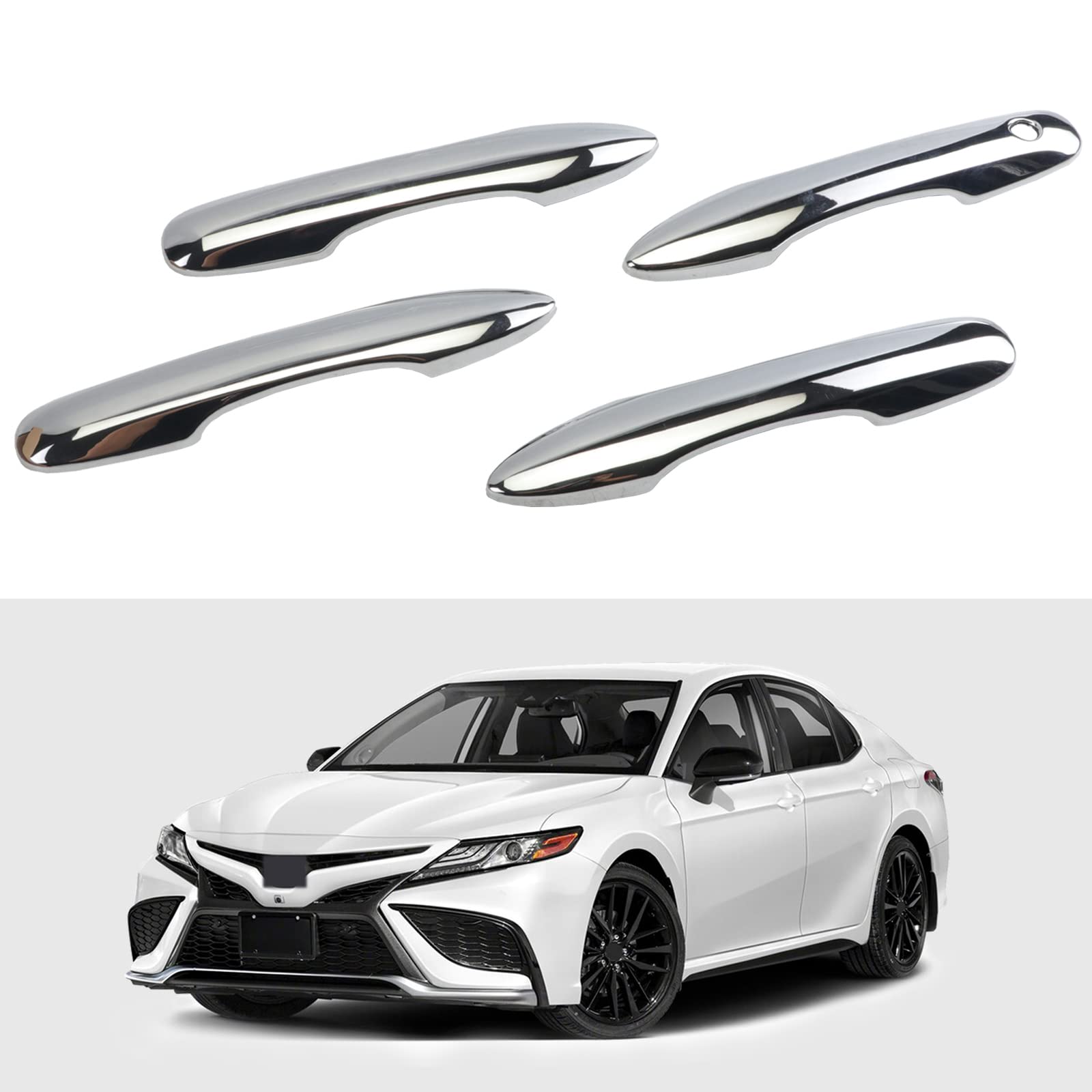 Door Handle Cover Trim Compatible with Toyota Camry 2018-2025 /Corolla 2019-2025 /Avalon 2019-2022 /Pruis Hatchback 2016-2024 Car Accessories Exterior Door Handles without Smart Key Holes Chrome ABS
