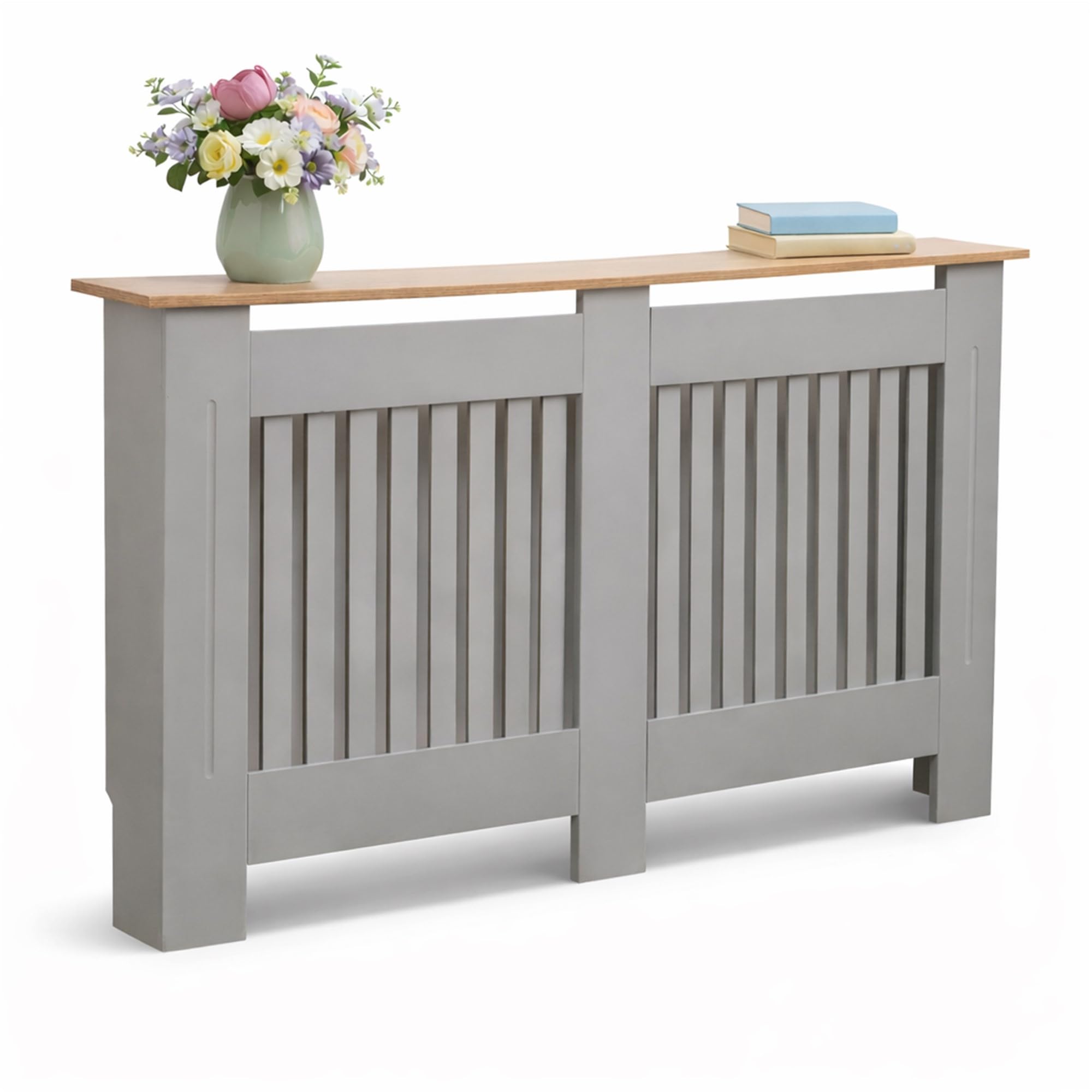 Oypla Large Grey Wooden Slatted Grill Radiator Cover MDF Cabinet