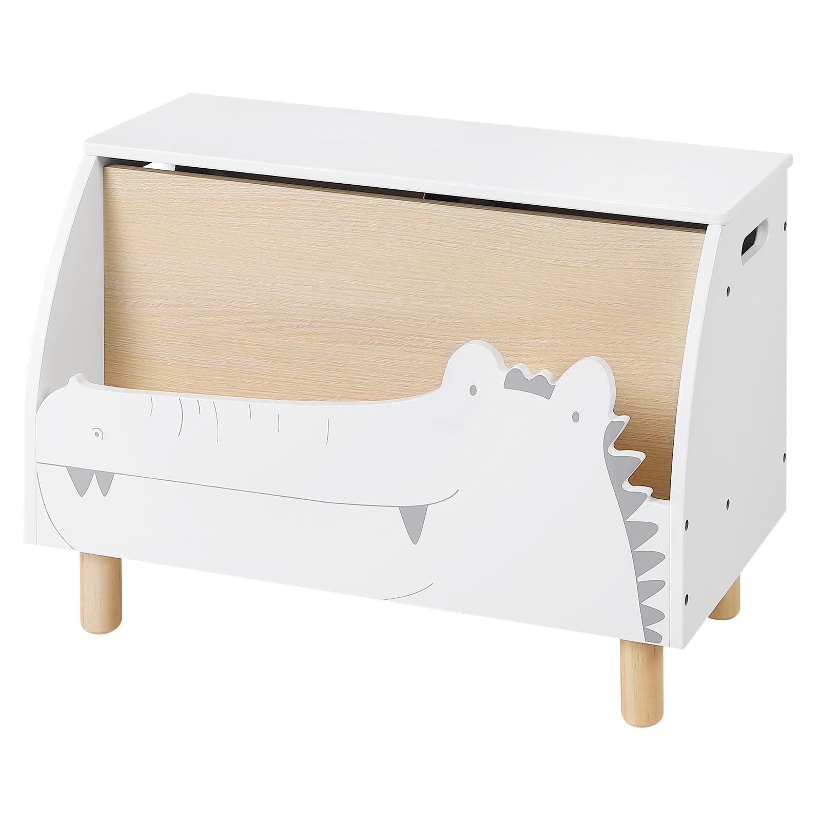 WOLTU Panca Contenitore per Bambini, Contenitore Porta Giocattoli in Legno a Coccodrillo, Cassapanca con Scomparto Chiuso e Aperto, Bianco, 49,5x30x44,5cm