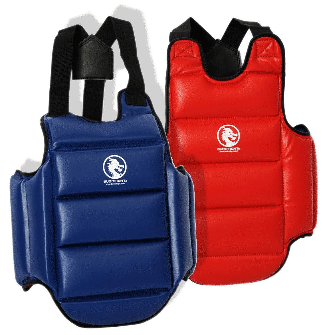 BUDOFIGHT Plastron de karaté réversible Bleu & Rouge homologué FFK