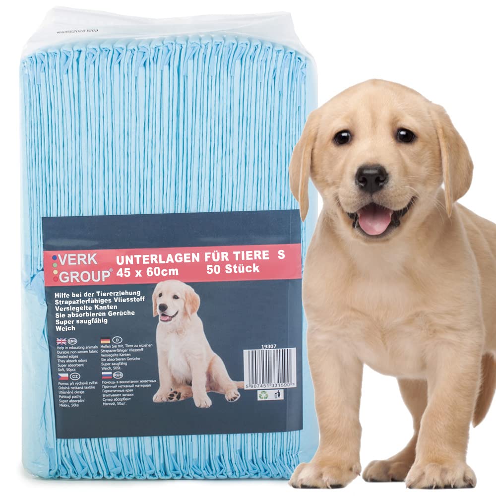 Juego de 50 almohadillas para cachorros, tamaño "S", aprendizaje a orinar, 45 x 60, para caja de arena, cama para cachorros, base para cuencos, resistente al agua, absorbe los andamios