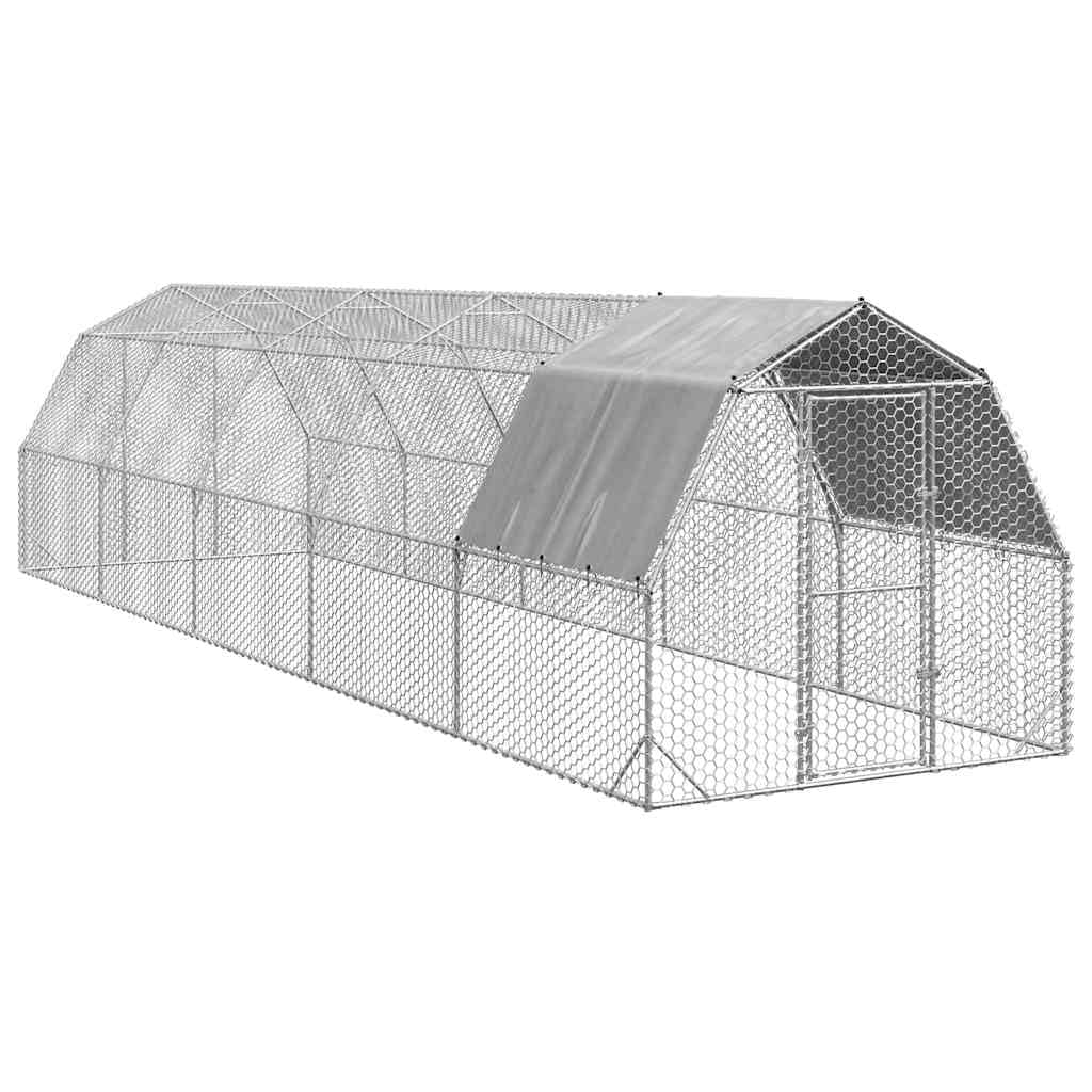 Kurnik z dachem z ocynkowanej stali, 2,5 x 10 x 2,25 m, wybieg do użytku na zewnątrz, wybieg do ogrodu i na balkon, ochrona kurcząt, kaczek, gęsi, odporny na warunki atmosferyczne dach PE