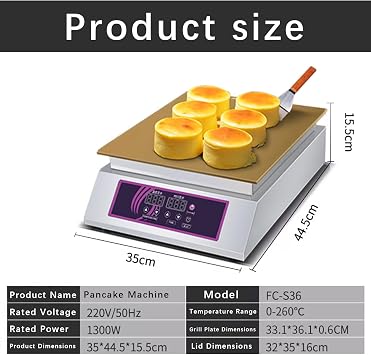 Commercial Non-Stick Souffle Maker Machine 60-240℃, Control Electric Muffin Maker, for Restaurants, Dorayaki Machine with Copper,DIY Delicacy Cafes Shops - 6mm Thick Non-Stick Griddle 1head