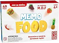 Jogo da Memória em Madeira, Memo Food, Coluna, 40 Peças, Multicor