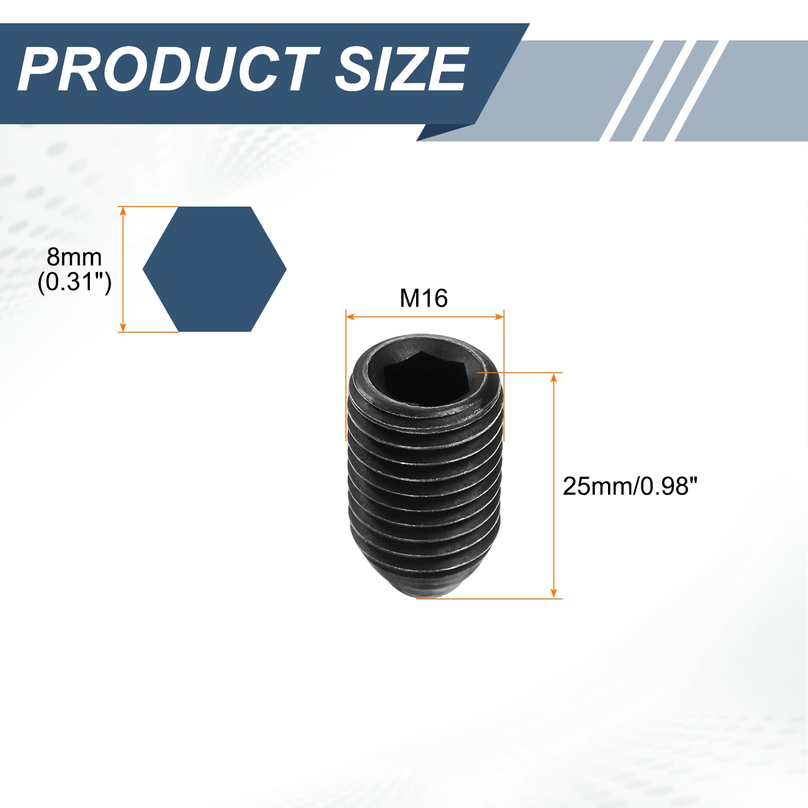 sourcing map Lot de 5 pistons filetés M16 x 25 mm en acier à haute teneur en carbone pour outils pneumatiques de lubrification, noir