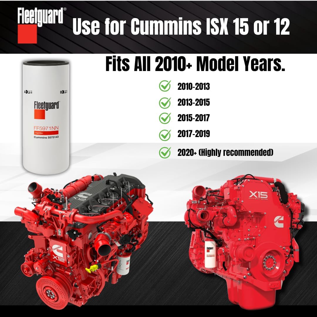 FF5971NN Fleetguard Fuel Filter | Genuine OEM replacement for 2020+ Cummins X15 ISX15 X12 ISX12 | Extended Life upgrade of FF5825NN and FF5776 fuel filters