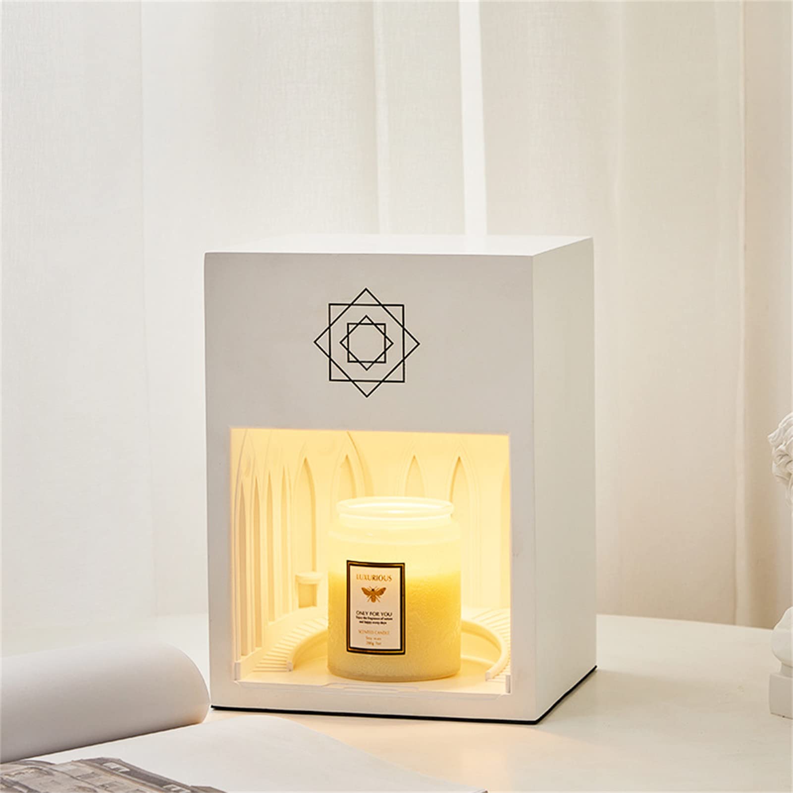 Lampa do podgrzewania świec z zegarem, palnik do topienia wosku z lampą, projekt budynku pałacu, żywica zapachowa świeca podgrzewacz lampka nocna wystrój pokoju