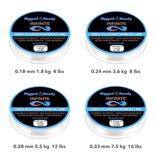 Rigged and Ready Infinite Fluorocarbon-16lb, 7.5kg Fluoro Fishing Line Leader-50m 54.6y Virtually Invisible=More Bites - Saltwater Freshwater - Image 4
