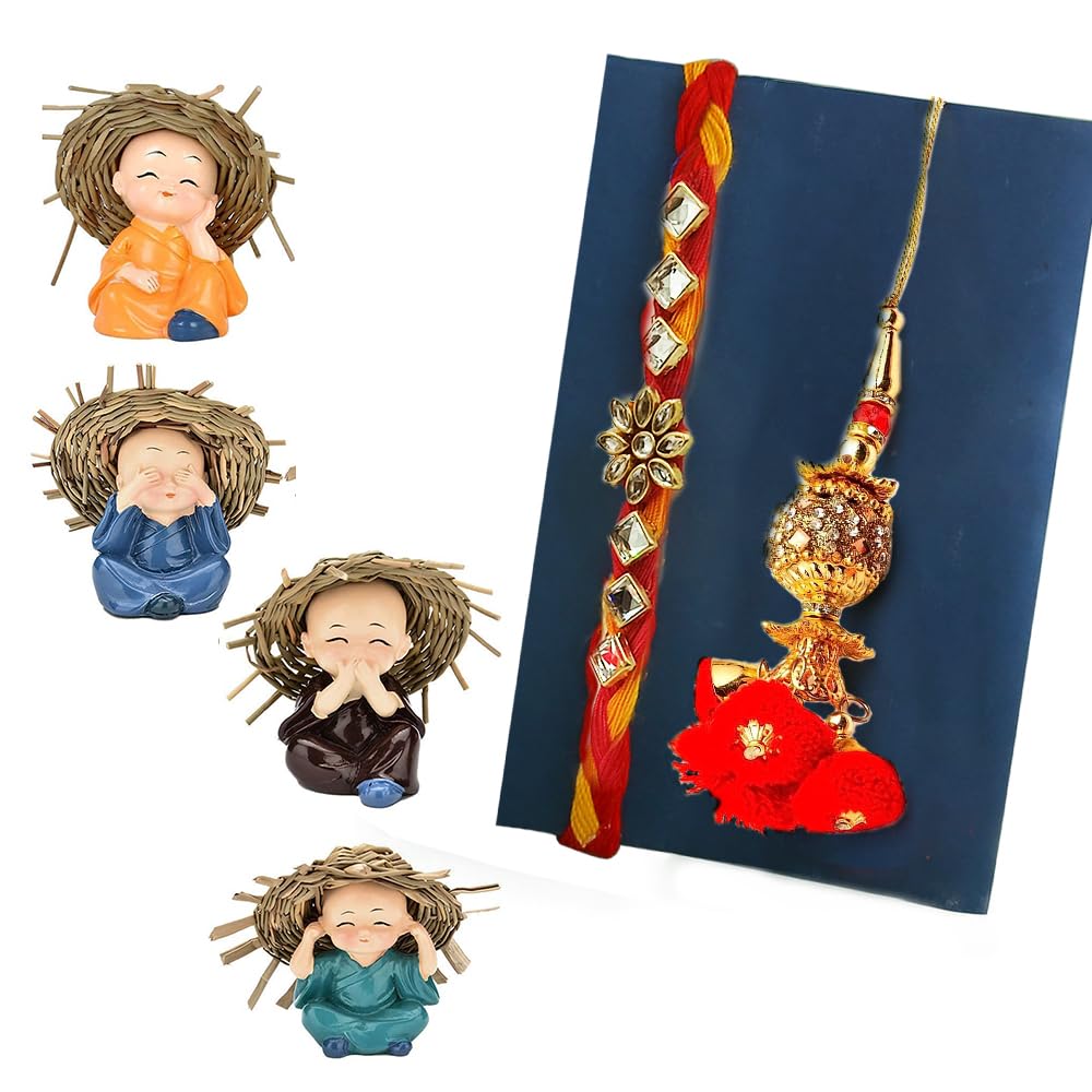 CraftVatika Rakhi for Brother Lumba Rakhi for Bhabhi - Kundan Rakhi Combo Set of 2 for Bhaiya Bhabhi - Rakhi with Monk Buddha Showpiece Set of 4 for Rakshabandhan Gift (M1-Kundan Pair) (B0C8178C4Z) Amazon Price History, Amazon Price Tracker