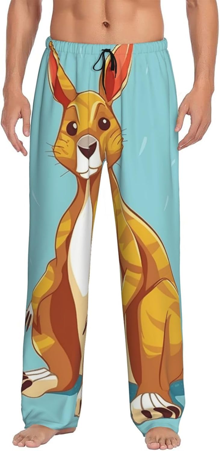 Men's Pajama Pants Ultra Soft Fleece PJ Lounge Bottoms Funny Cartoon Kangaroo Zoo Loungewear for Men Sleepwear Pjs X-Large