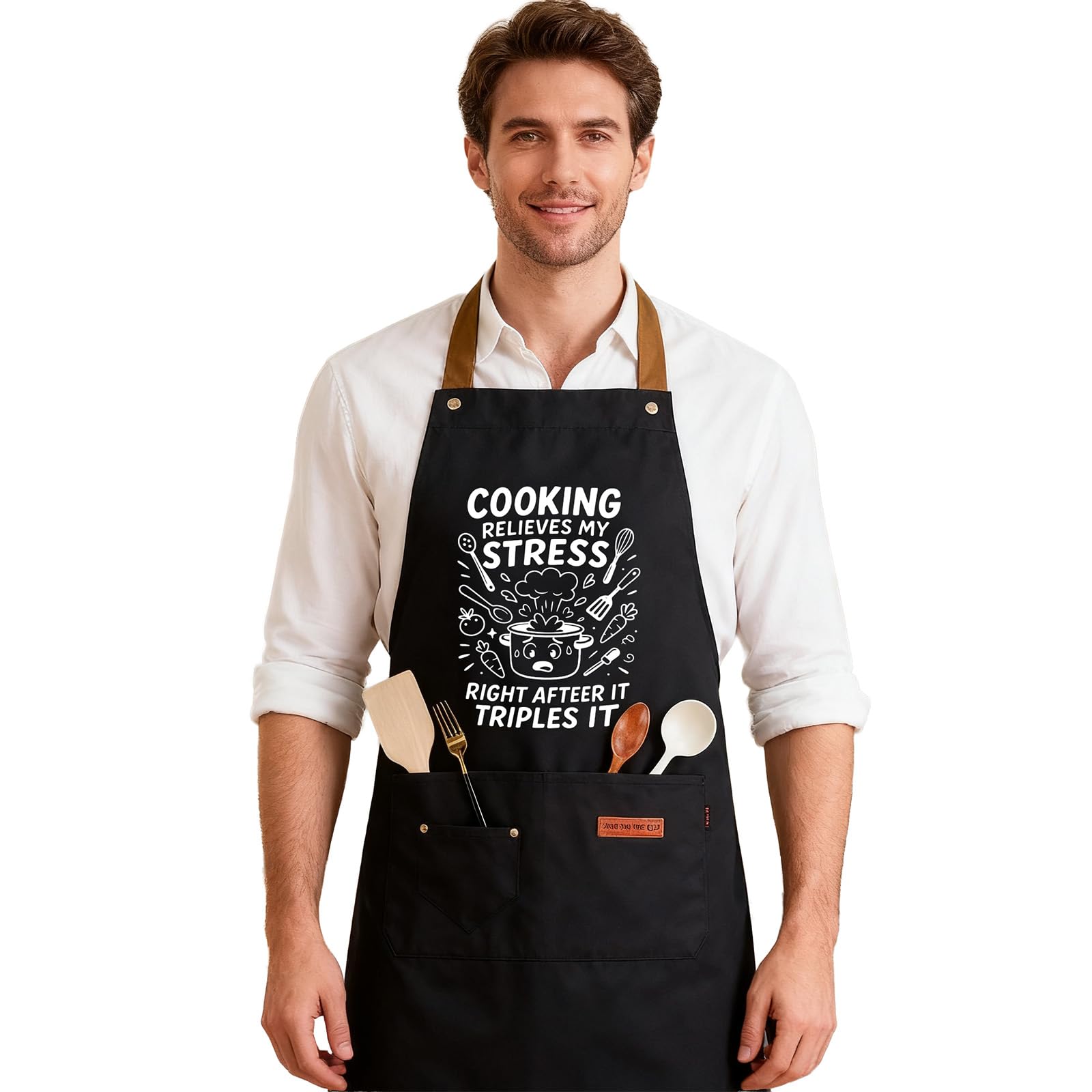 SHARPDO Divertente grembiule nero per uomini e donne – BBQ & Grembiule da cucina con scritta | Grembiule da barbecue da uomo e donna | idea regalo per compleanno e festa del papà