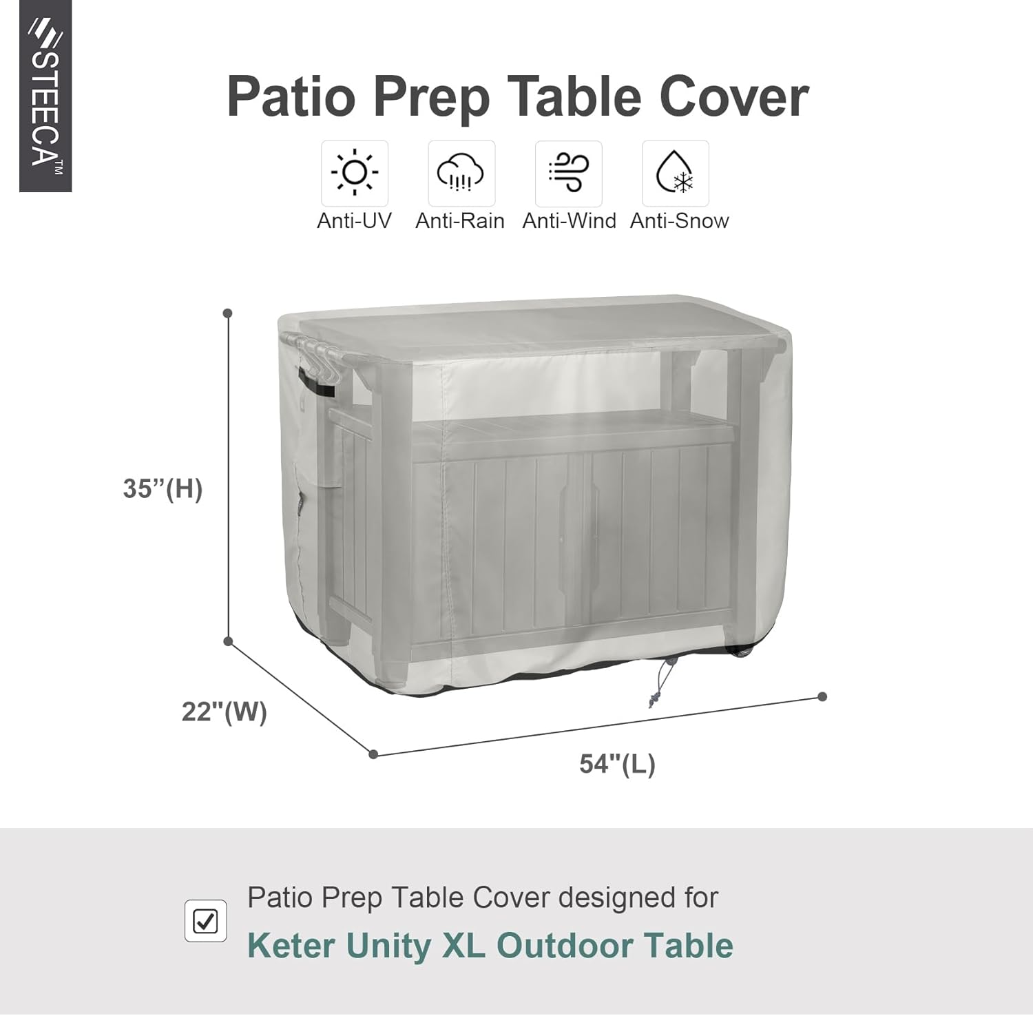 Patio Prep Table Cover for 52 Inch Keter Unity XL Portable Table, Waterproof Weather-Resistant BBQ Grill Prep Table Cover 54L x 22W x 35H