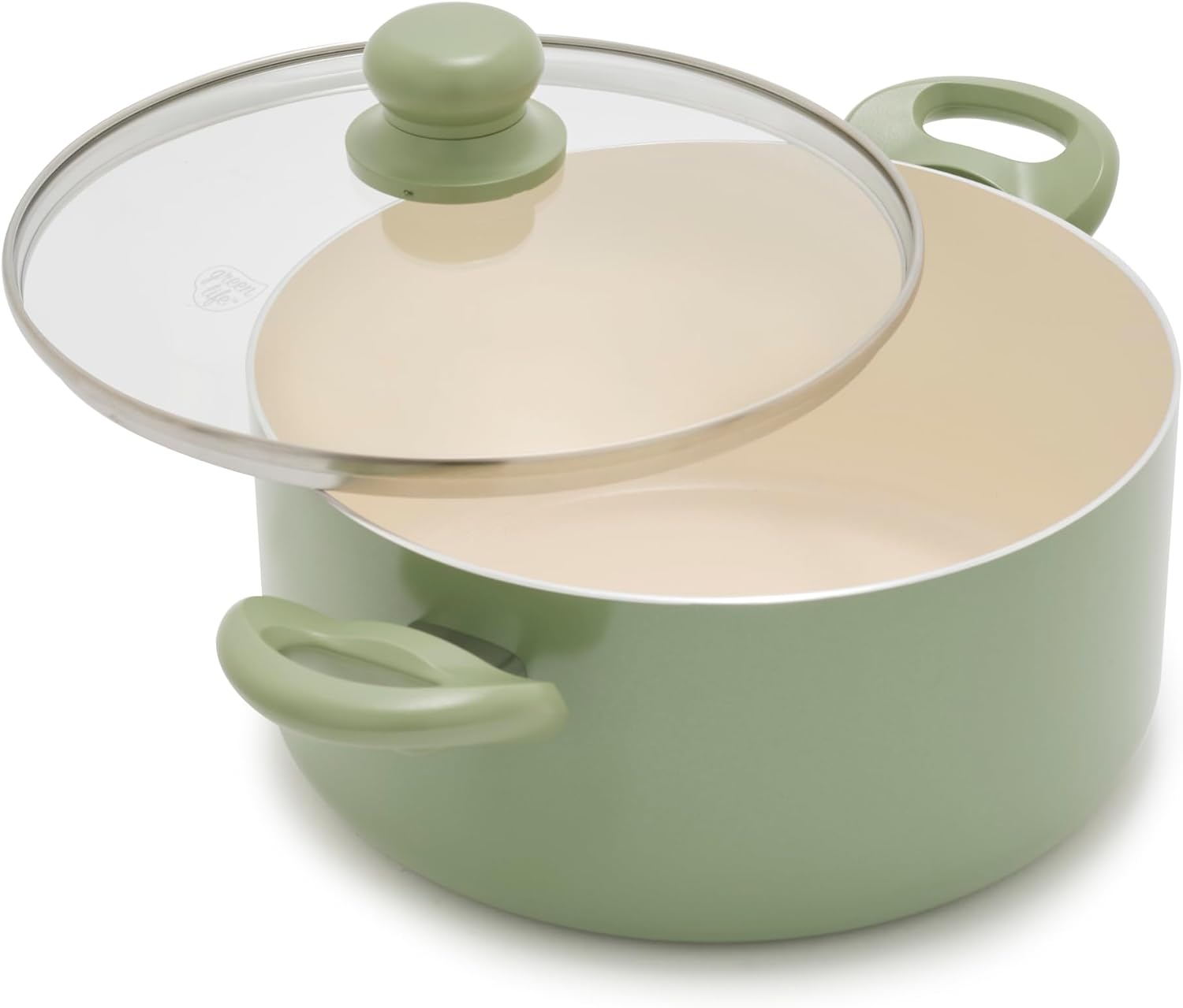 GreenLife 5QT Ceramic Nonstick Stockpot with Lid, Sage Green | PFAS-Free Nonstick Coating, Casserole Pot, Soup Pot, Pasta Pot, Induction Ready, All Stovetop Compatible, Dishwasher Safe