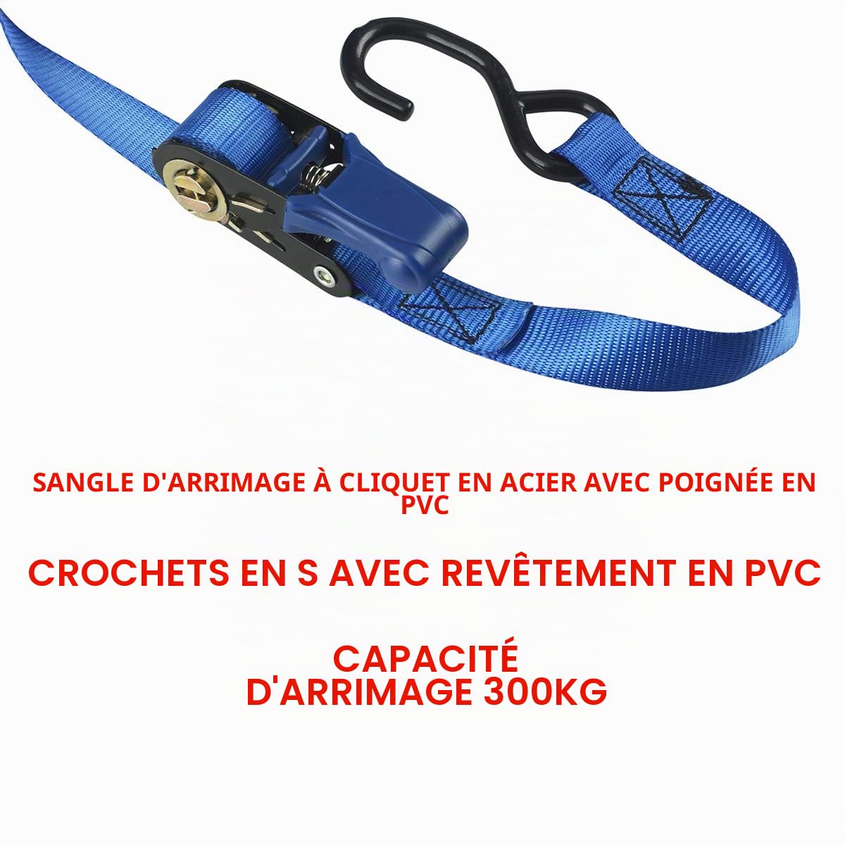Master Lock 4367EURDAT Sangle d'Arrimage avec Crochets et Cliquet, Bleu, 5m x 25mm Sangle, Pack de 4