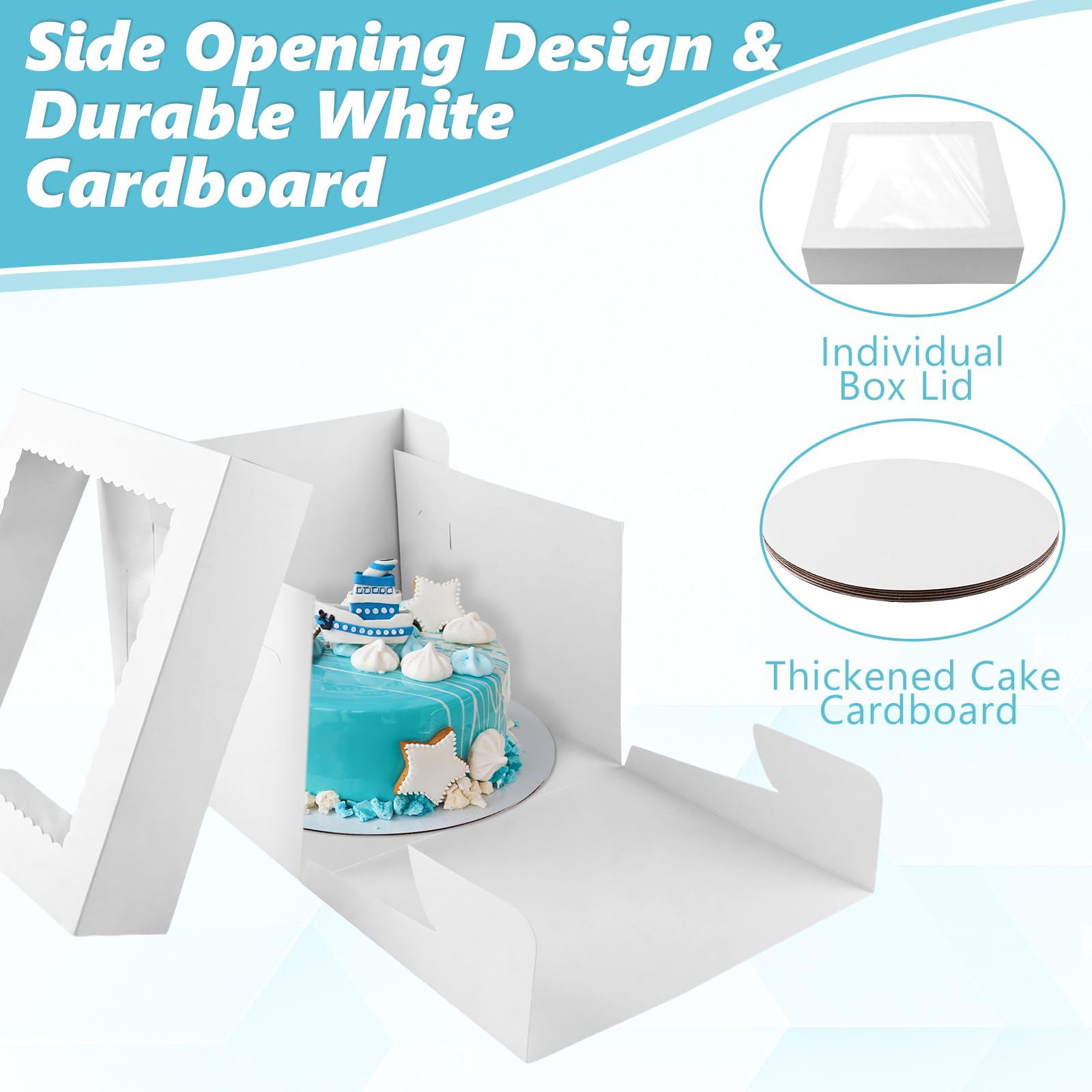 APACALI 40 scatole per torte 30 x 30 x 20 cm, in cartone bianco, per il trasporto di torte con finestra a vista, per torte, dolci