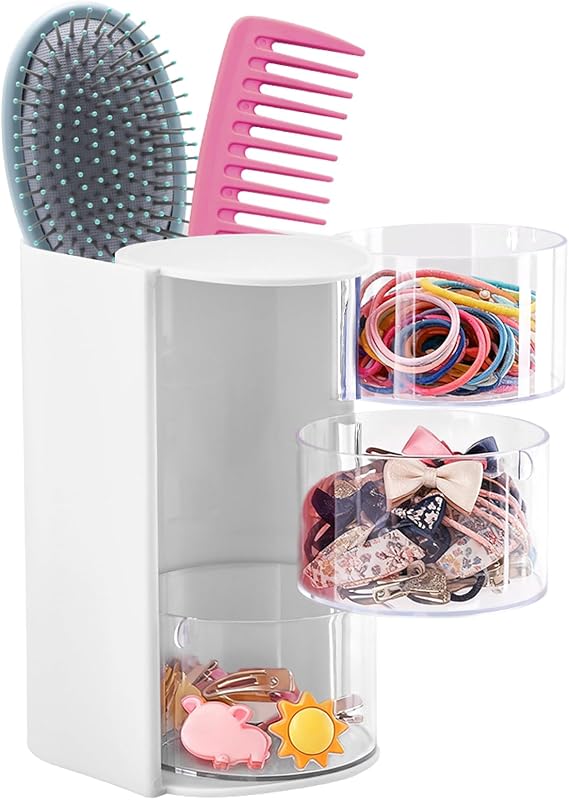 Organizador de acessórios para cabelo com suporte para escovas, 3 compartimentos, branco