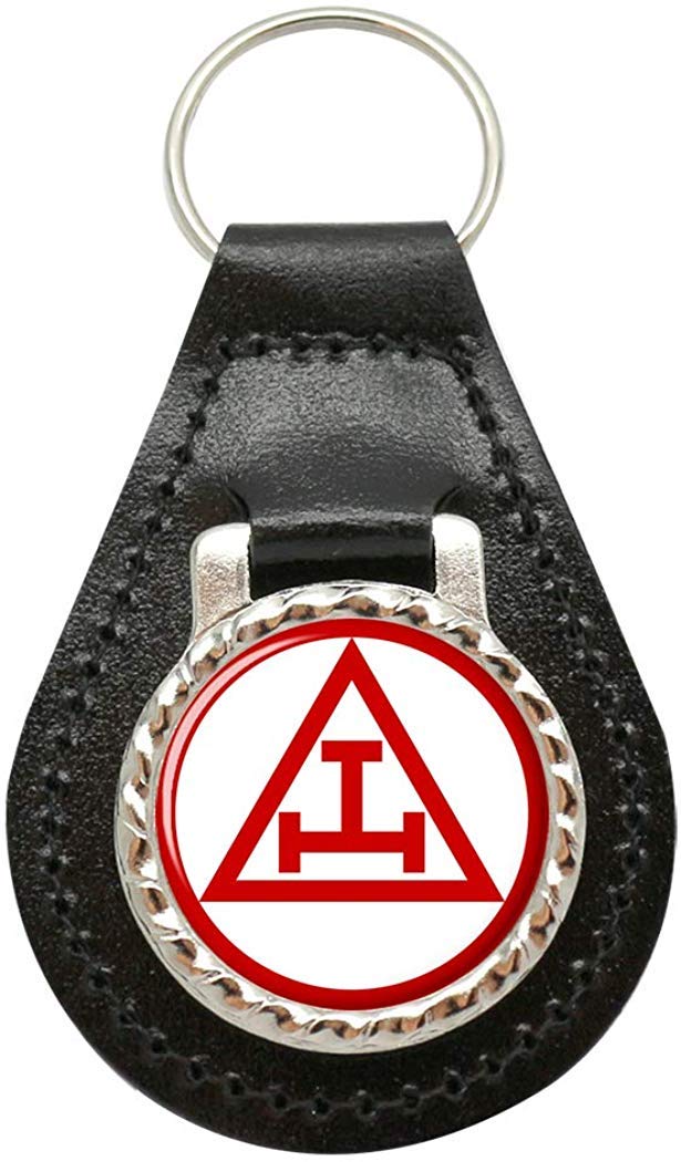 Giftshop Uk Unisex Black Leather And Silver Metal Royal Arch Masonry Triple Tau Leather Key Fob