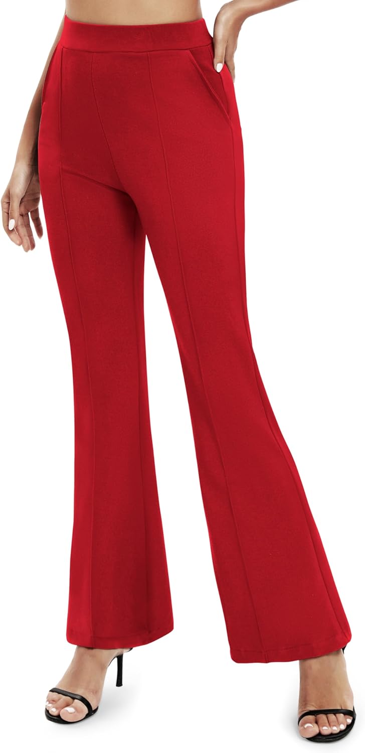 EXCHIC Women's Flare Dress Pants Stretchy Work Pants High Waist Business Office Casual Slacks with Pockets - Image 3