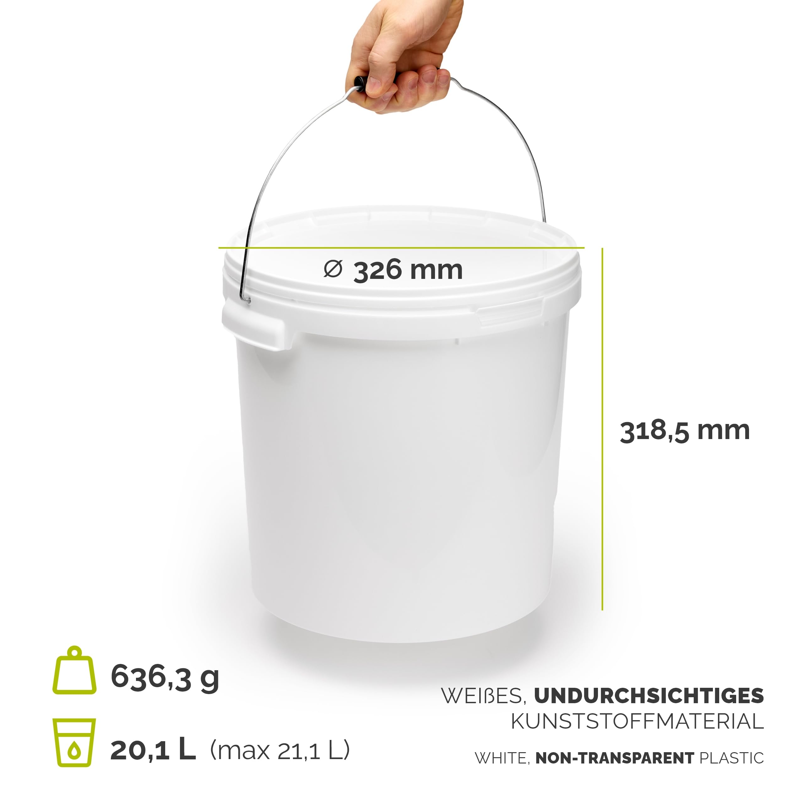Garronda Eimer mit Deckel 20 L für die Lagerung von Lebensmittel- und Chemischen Produkten 1 Stück Weiß GD-0071