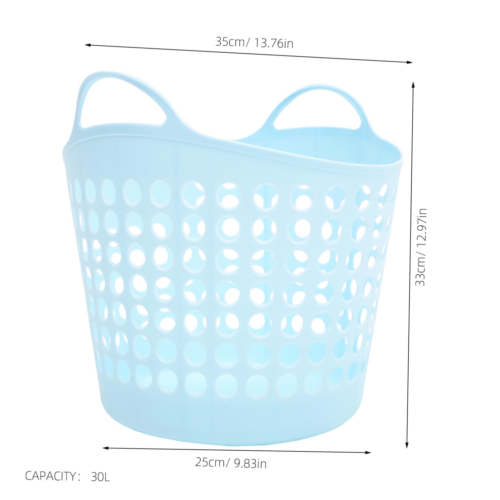 Wäschekorb aus Kunststoff mit Griff, Hohl, 30l, Blau, Rund