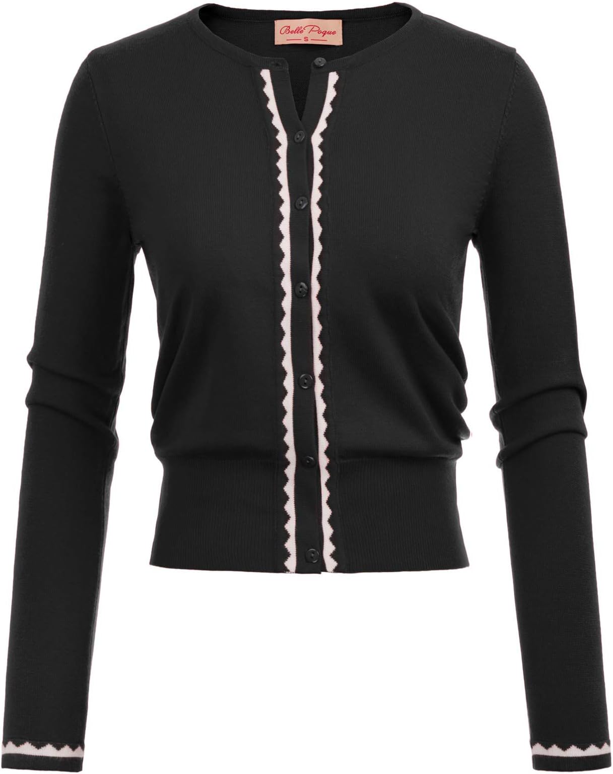 Women's Cardigan Sweater Color Block Long Sleeve Crew Neck Knit Cardigan Trendy Cropped Cardigan Shrug