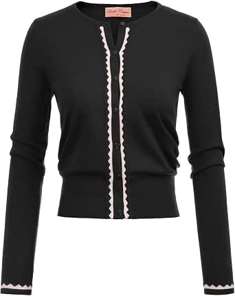 Women's Color Block Long Sleeve Crew Neck Knit Cardigan