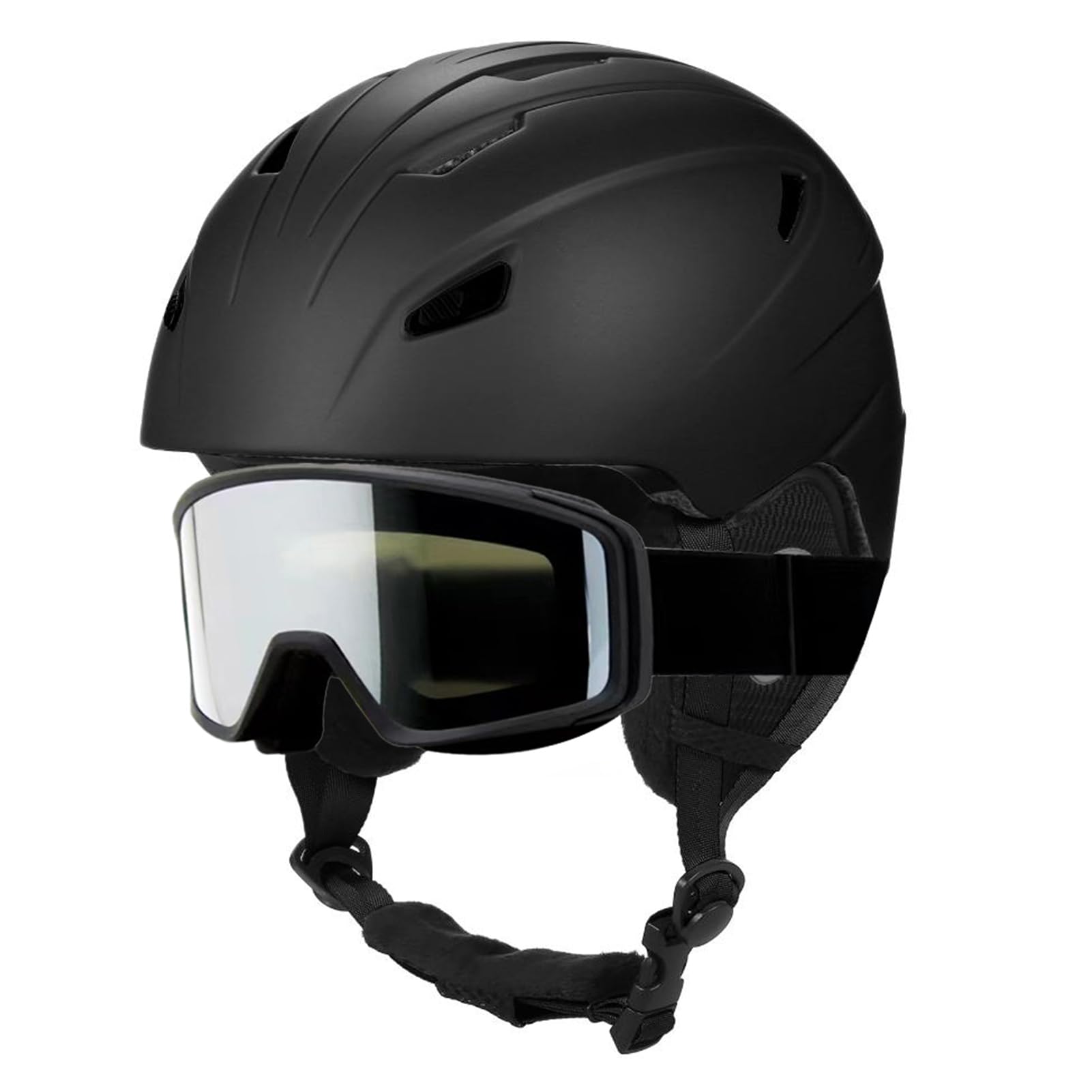 Juego de Casco y Gafas de esquí - Gafas Casco Snowboard a Prueba Golpes para Hombres, Mujeres y Adolescentes - Equipo Resistente Al Viento para Esquiar Hacer Snowboard Negro, M/L