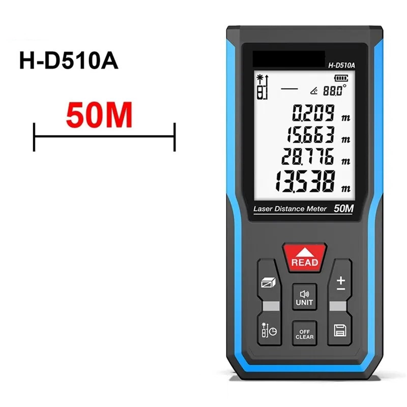 Medidor de Distancia Digital de 40 m/50 m, telémetro de precisión con medición de Distancia, área, Volumen y autocalibración.
