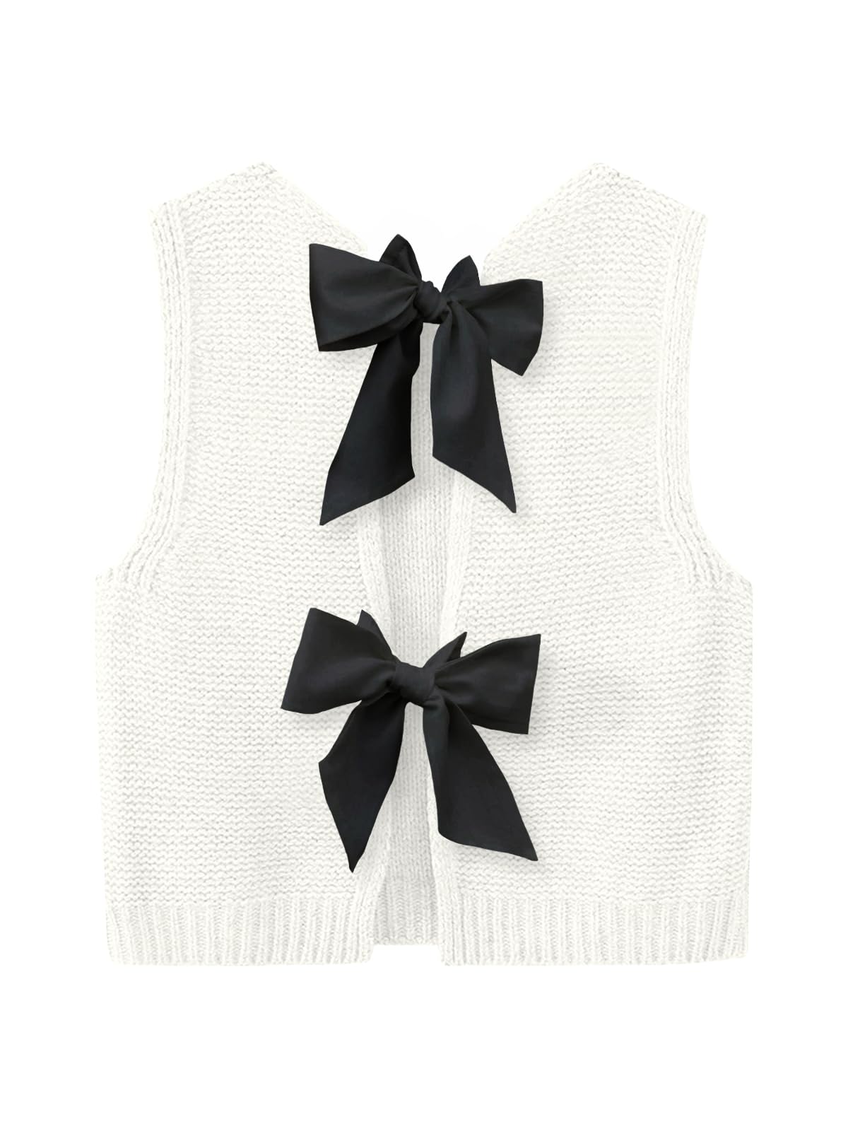 Imily Bela Womens Sweater Vest Top Summer Bow Tie Back Sleeveless Casual Knit Crop Tank Tops