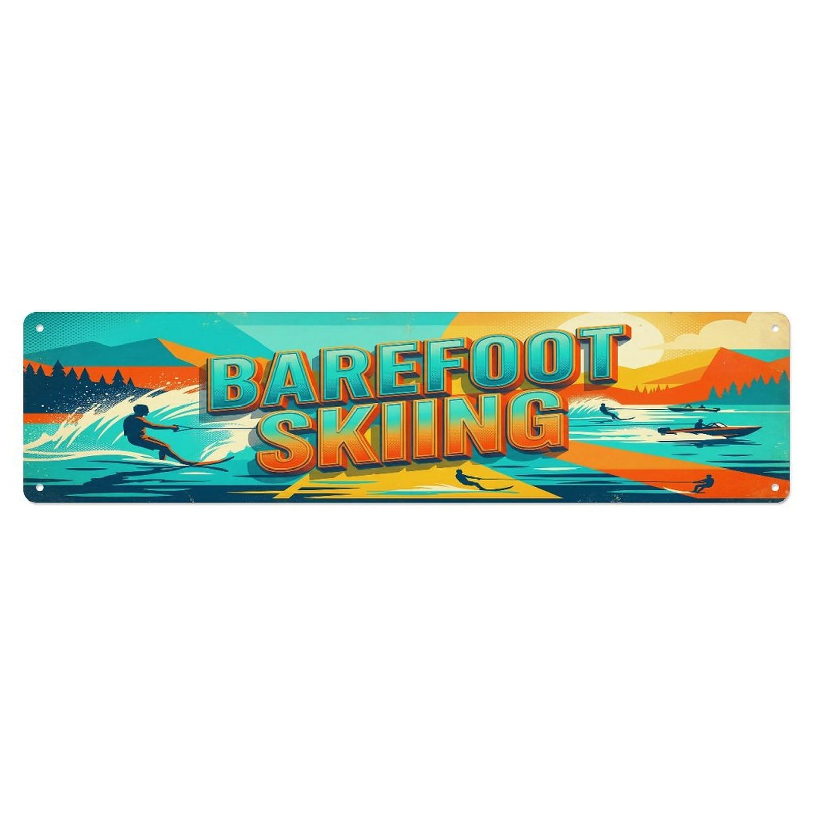 Olhnbad 4X16inch(10X40cm) Vintage Barefoot Water Skiing Outdoor Activity Sports Metal Tin Sign