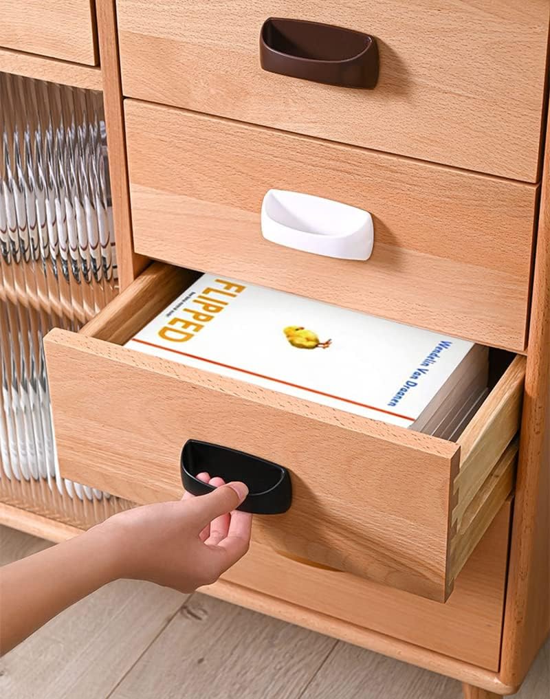 6 Pack Self-Stick Instant Cabinet Handle Pulls Drawer Pull Helper with Adhesive Sliding Door Handle Stick On Handle for Glass Windows Wardrobes Peel and Stick Knob Drill Free 6pcs/Set (White)