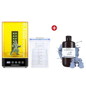 ELEGOO Mercury Plus 2.0 Wash and Cure Station and ELEGOO Standard 3D Printer Photopolymer Resin Grey 1000g