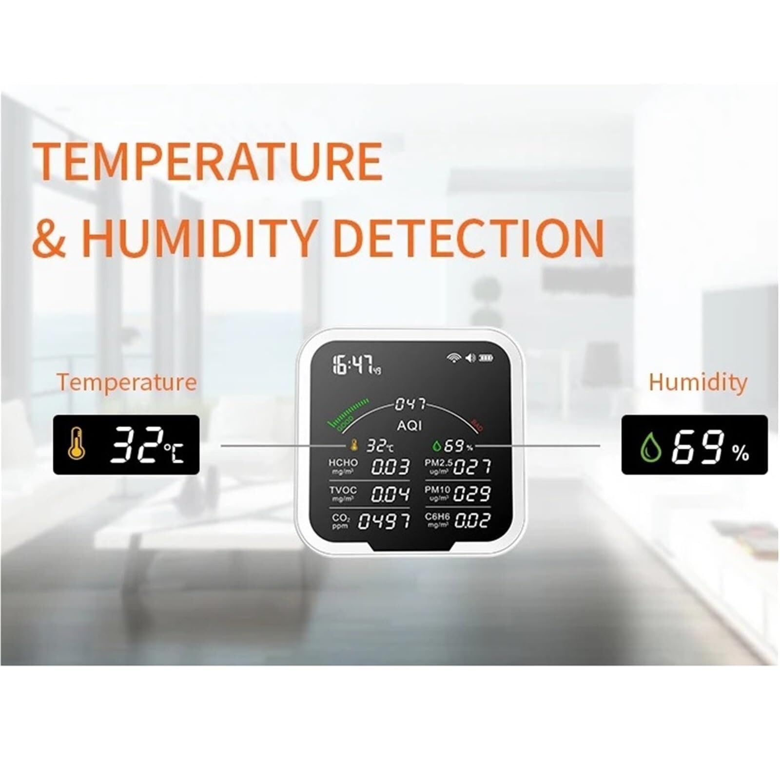 Detector De Gases, Detector Multifuncional De Calidad del Aire Termómetro Higrómetro Medidor Dióxido Carbono