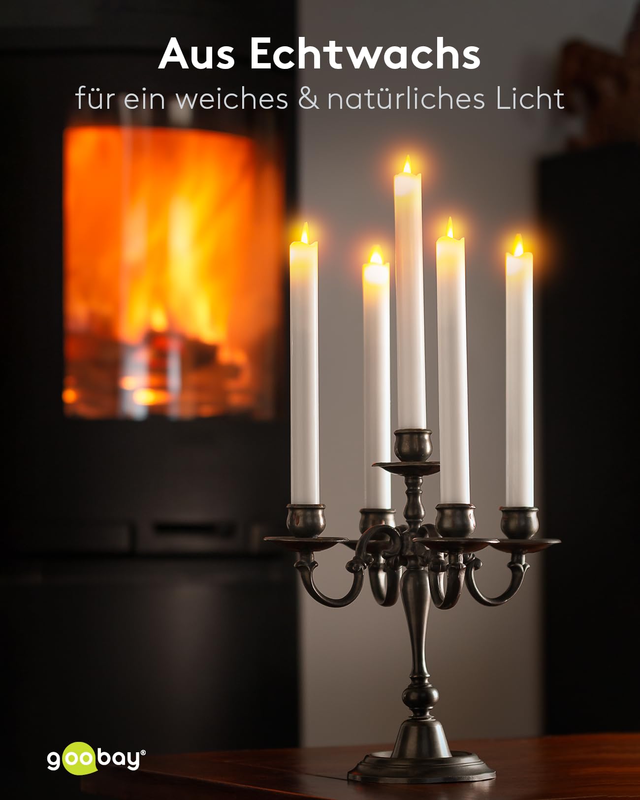 Goobay 49867-5 candele a LED in vera cera, senza fili, con telecomando, timer, colore: Bianco